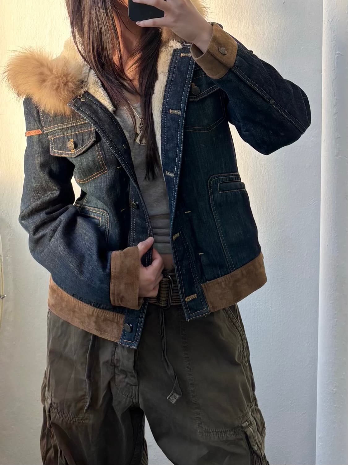 Vintage Fur Hood Denim Jacket 상품이미지2