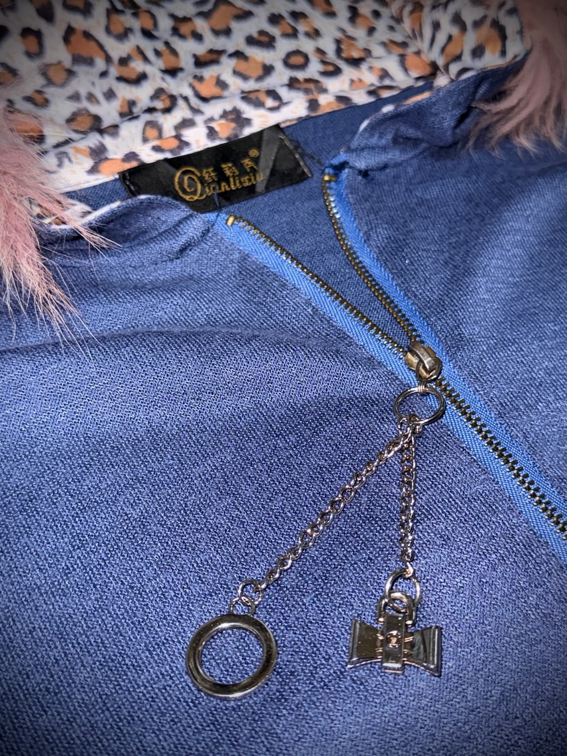 vintage Pink fur Leopard Hooded half zip 상품이미지5