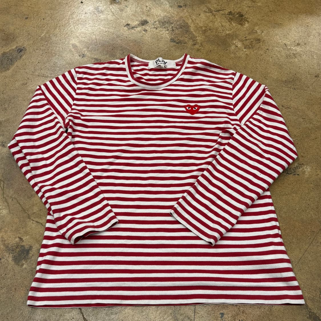 꼼데가르송 레드 하트 와펜 단가라 스트라이프 롱슬리브 긴팔 티 상품이미지2