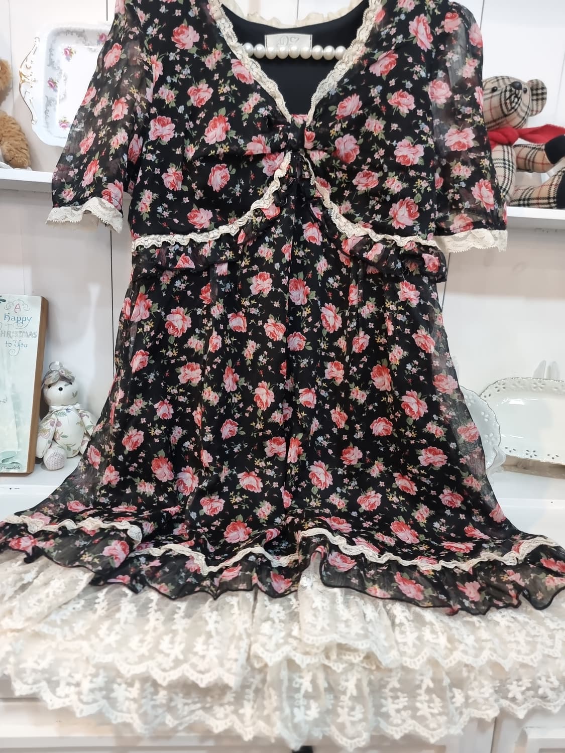 (디어리) 로즈 쉬폰 레이스 레이어드 원피스 상품이미지5