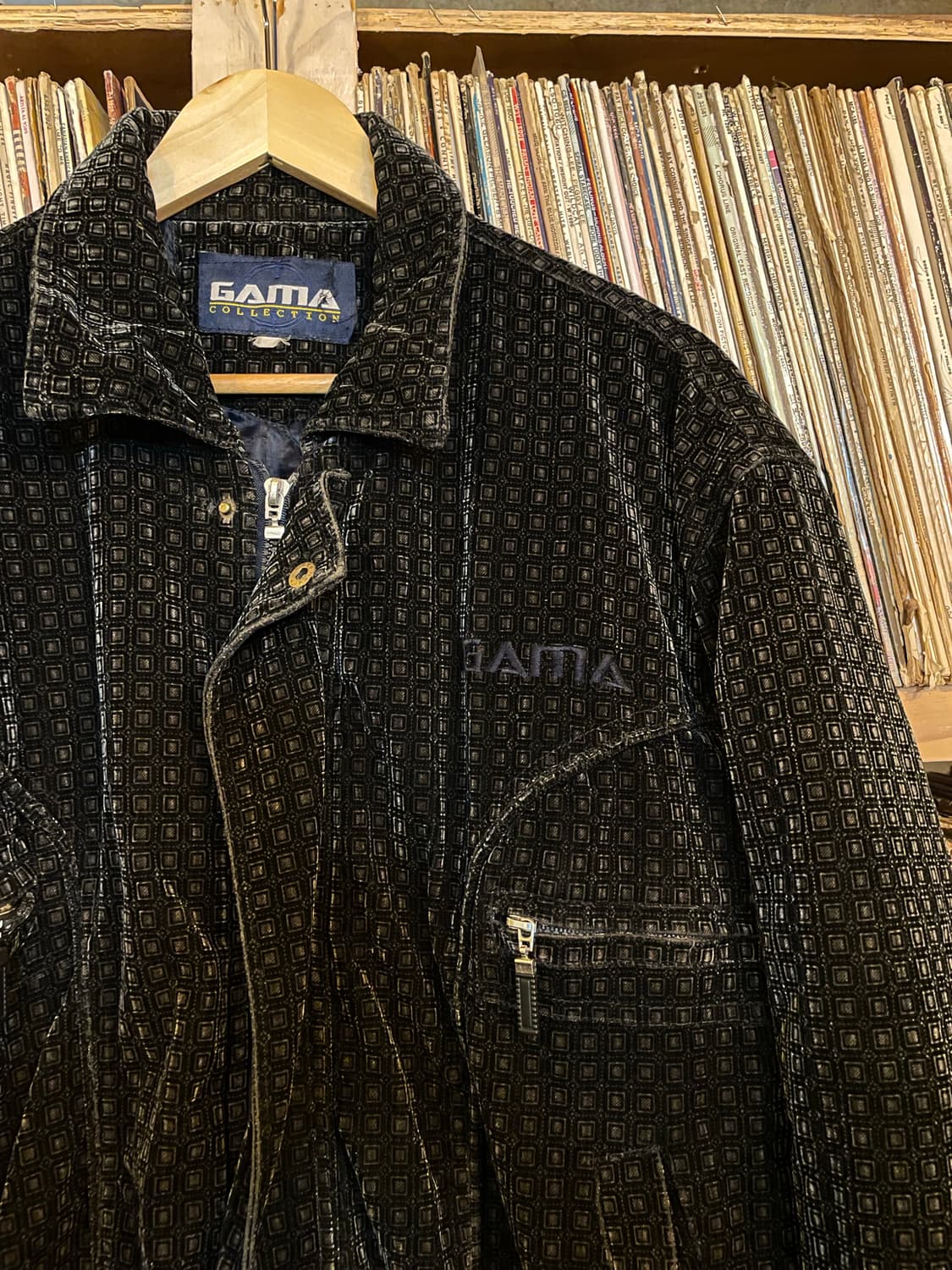 Vtg 블랙 벨벳 코듀로이 패턴 바이커 자켓 상품이미지3