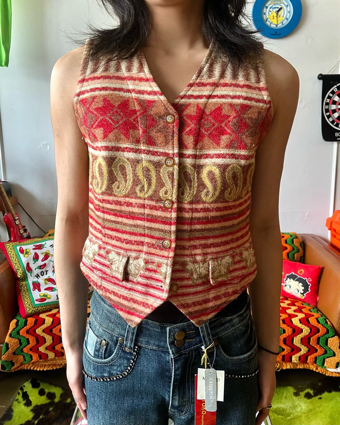 1980s KENZO Jeans Ethnic Pattern Vest 상품이미지2