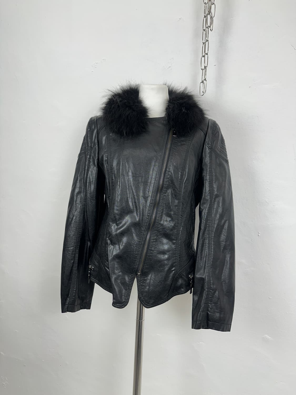 Drap Fur Trimming Sheepskin Leather Jack 상품이미지6