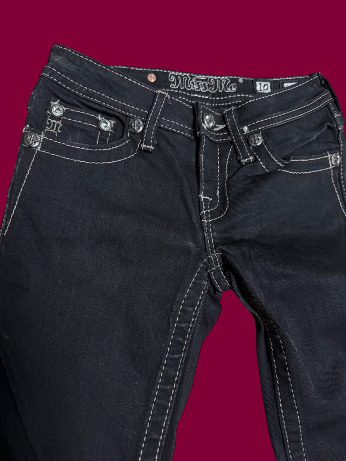 Miss Me 라인스톤 로우라이즈 스키니진 블랙 상품이미지1