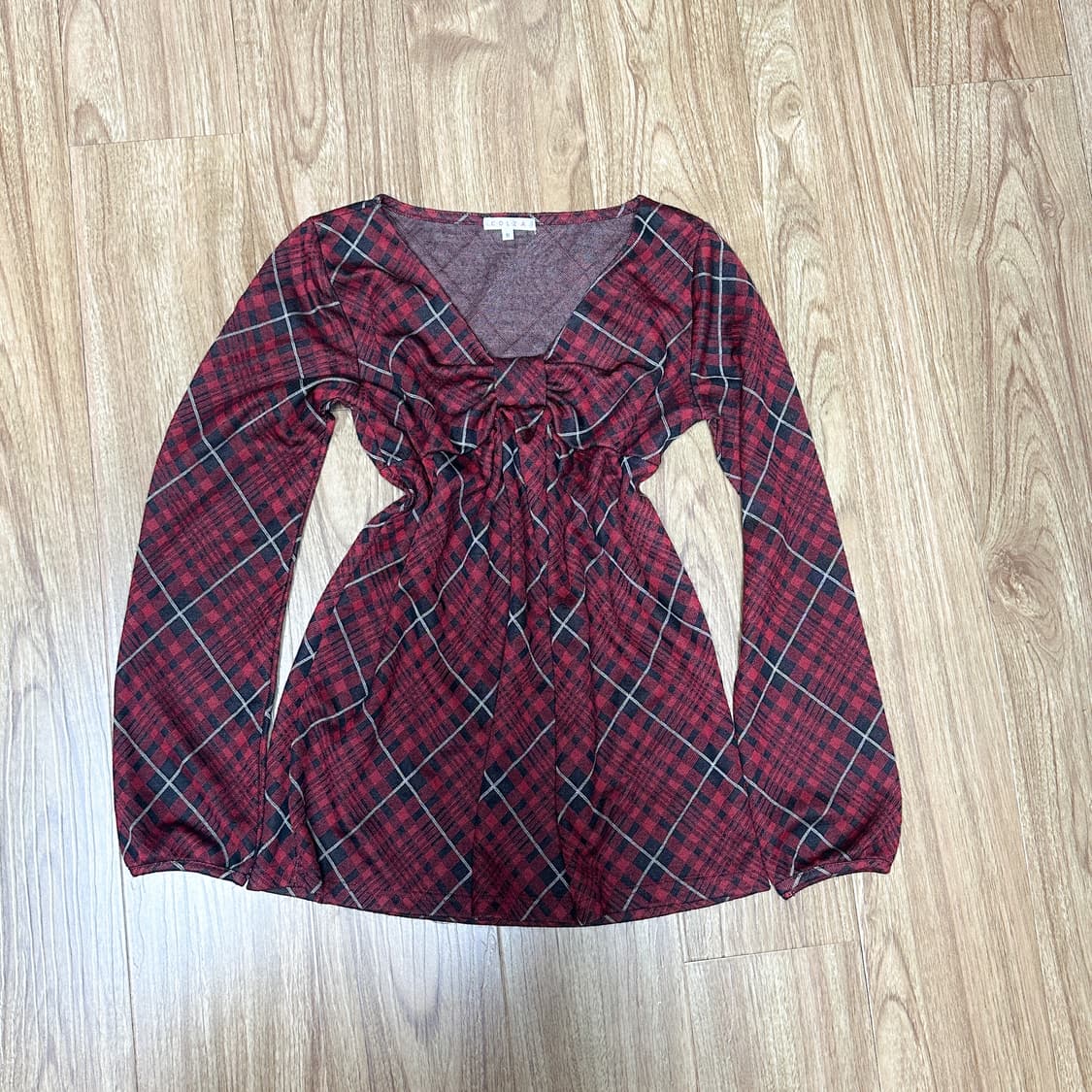 빈티지 체크 리본 긴팔 티셔츠 히메갸루 로걀 라떼 캐캐체 펑크 긱시크 상품이미지1