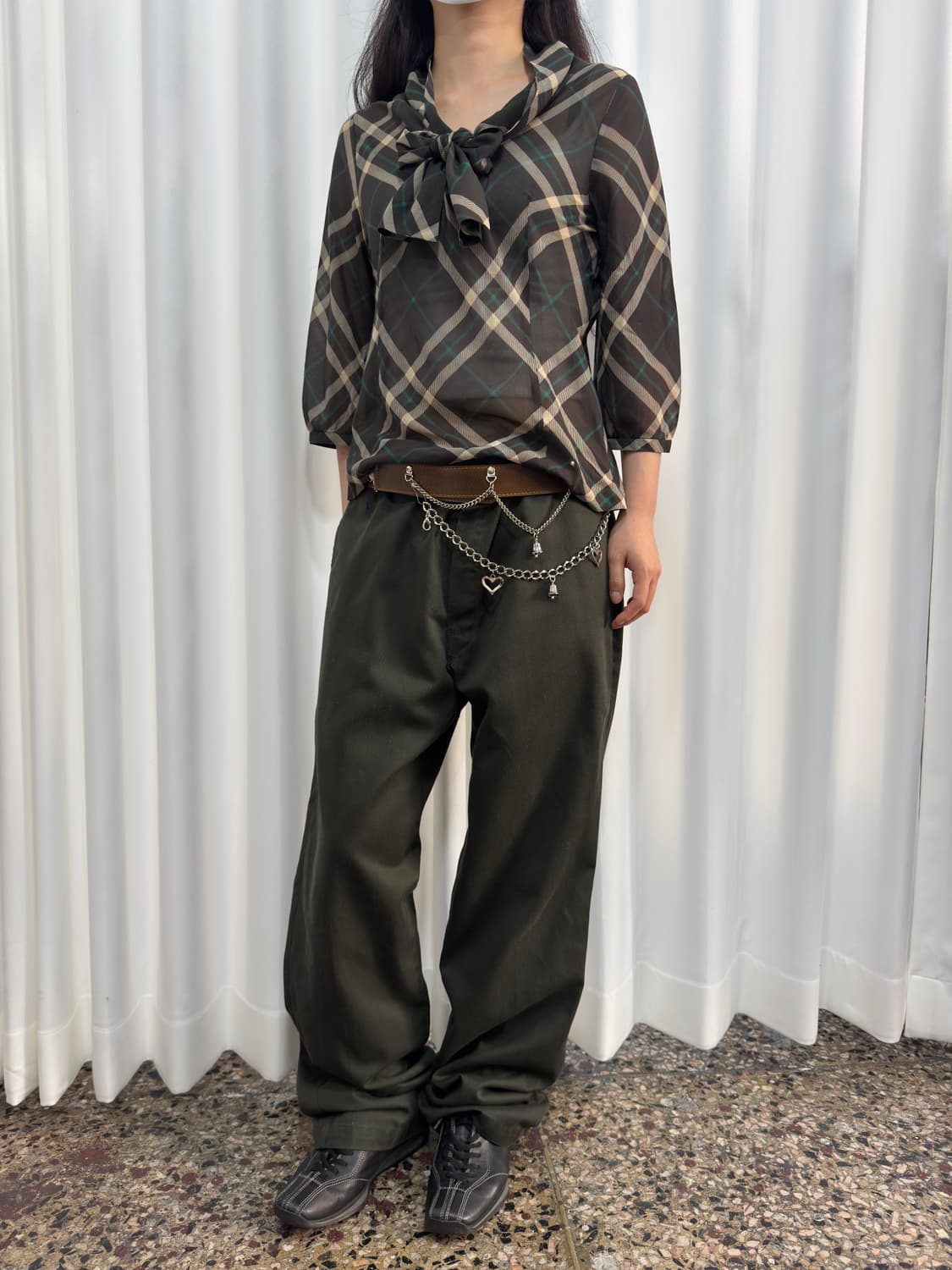 ined check strap blouse 상품이미지5