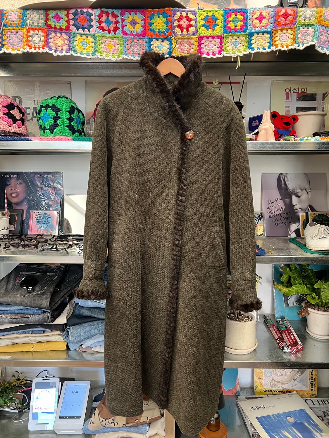 90s Vintage Fur Trim Wool Long Coat 상품이미지2