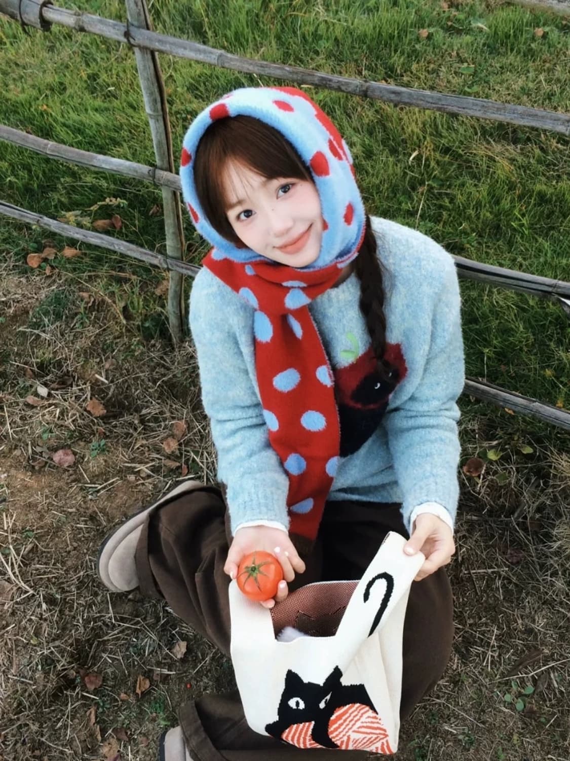 빈티지 감성 도트 머플러  상품이미지4