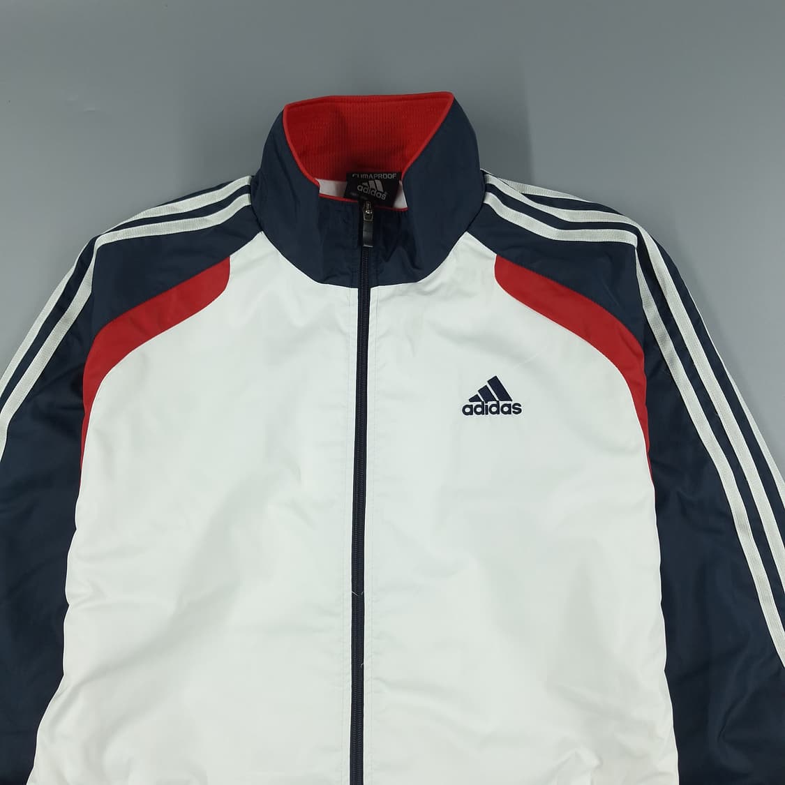아디다스 JP 네이비 화이트 레드 배색 삼선 클라이마프루프 바람막이 L 상품이미지4