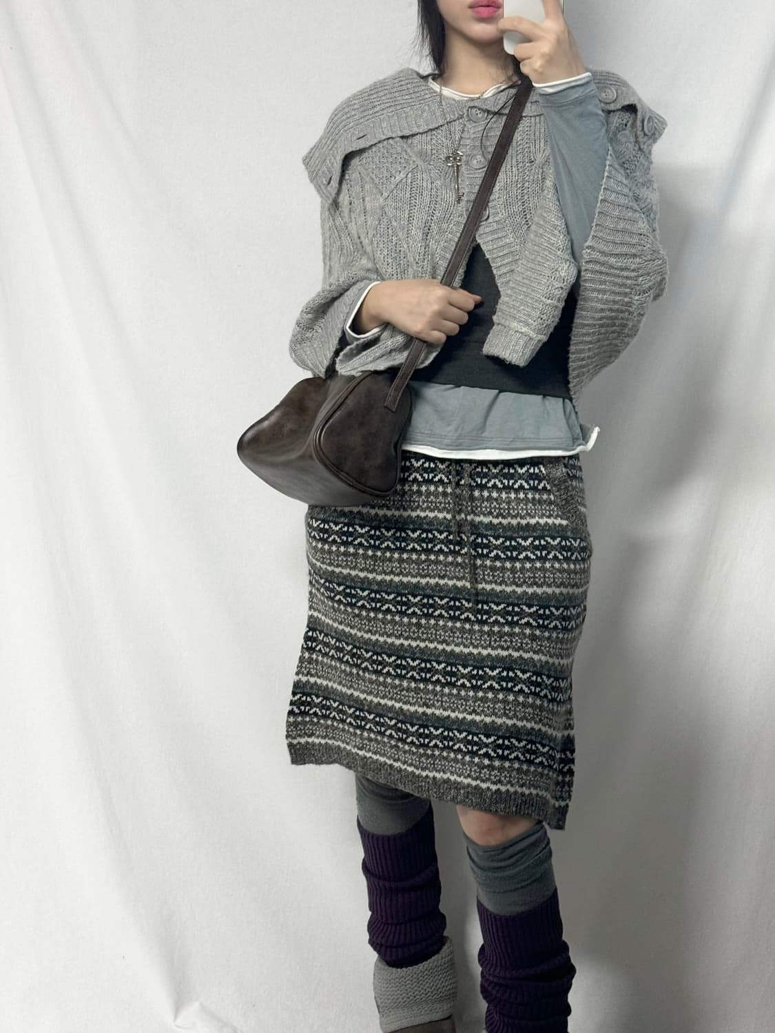 노르딕 패턴 니트 스커트 상품이미지1