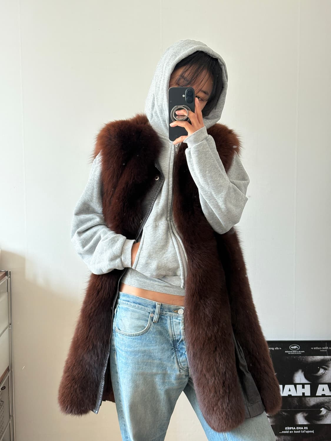 리얼 폭스 퍼 롱 베스트 상품이미지4