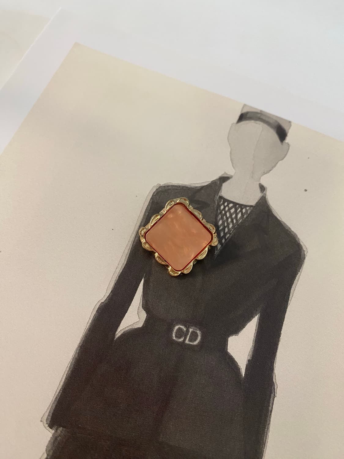 빈티지 피치 스퀘어 브로치 앤틱 수입 상품이미지3