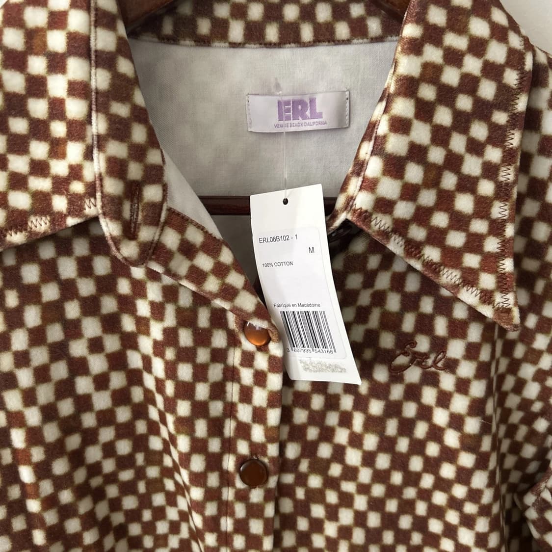 ERL 이알엘 체크 보드 프린트 셔츠 자켓 브라운 상품이미지2
