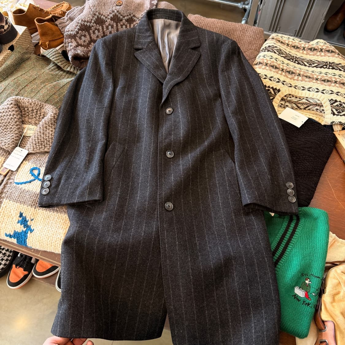 휴고 보스 스트라우스 블랙 스트라이프 버진울 오버핏 코트 XXL XL 상품이미지1