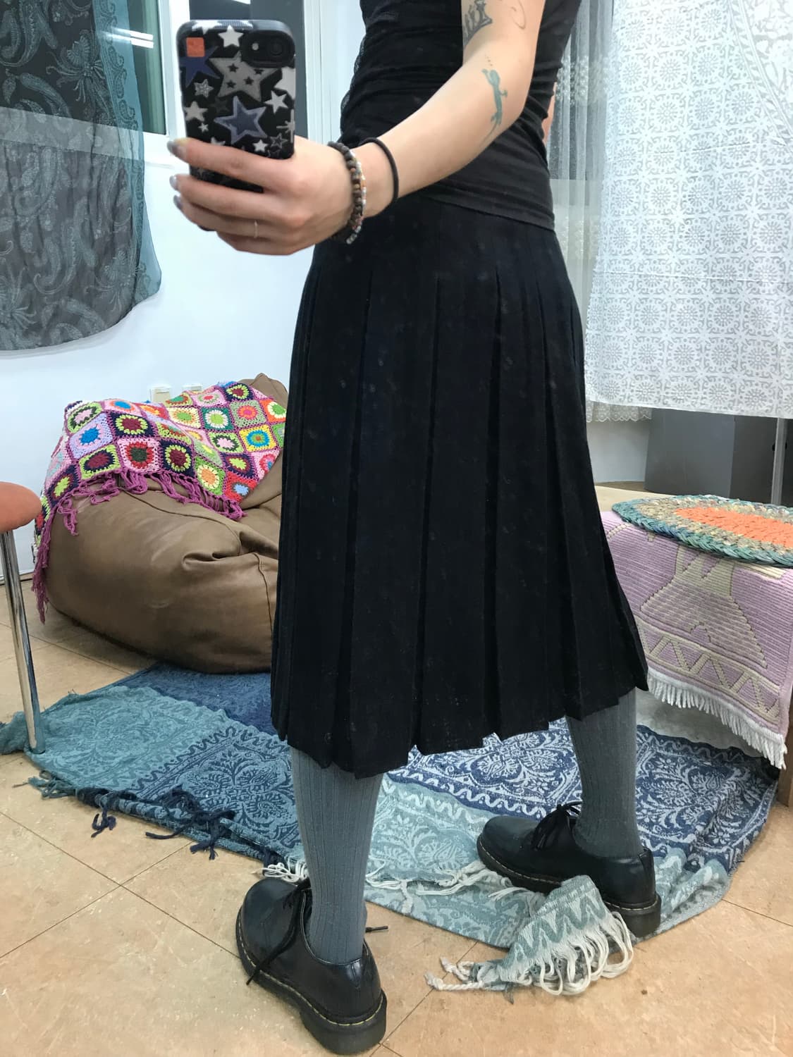 빈티지 블랙 모직 미디테니스스커트  상품이미지2