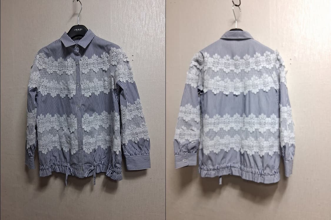 일본수입 KYOKO HIGA 네이비스트라이프 레이스블라우스 5566 미착 상품이미지3