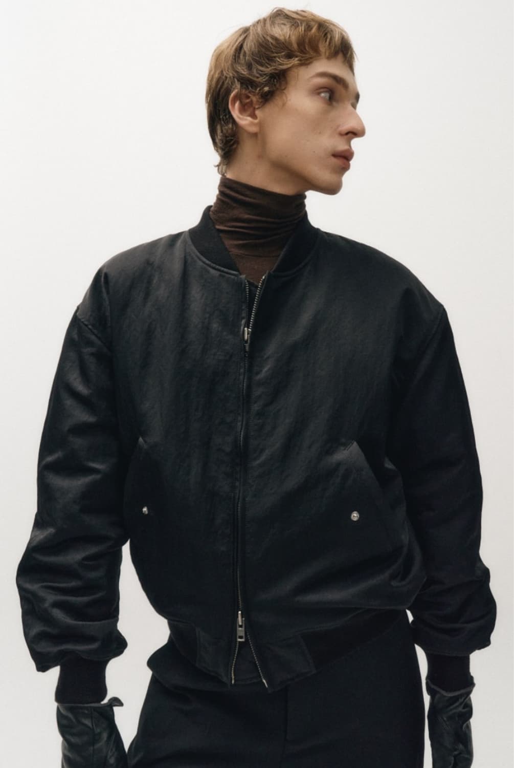 노이어 헤비 나일론 페디드 크롭 블루종(블랙) 상품이미지3