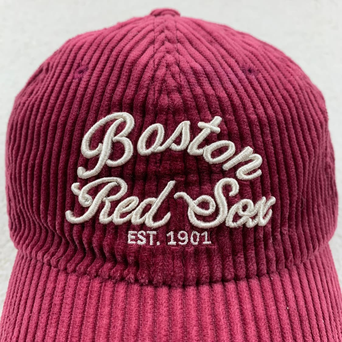 MLB 보스턴 레드삭스 자수로고 버건디 코듀로이 볼캡 상품이미지3