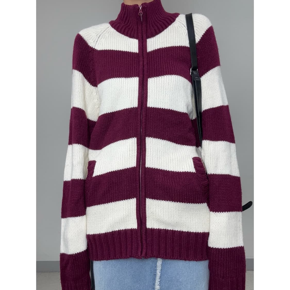 빈티지 플럼 니트 집업 상품이미지1