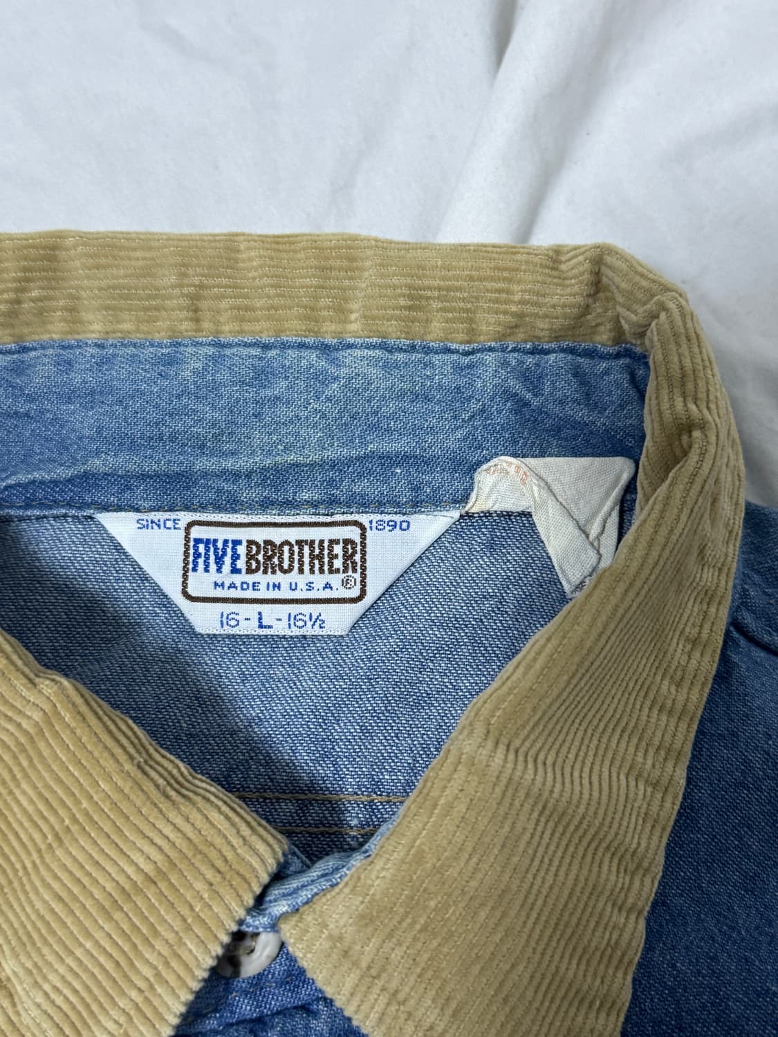 80s usa 파이브 브라더 코듀로이 칼라 데님 셔츠 상품이미지5