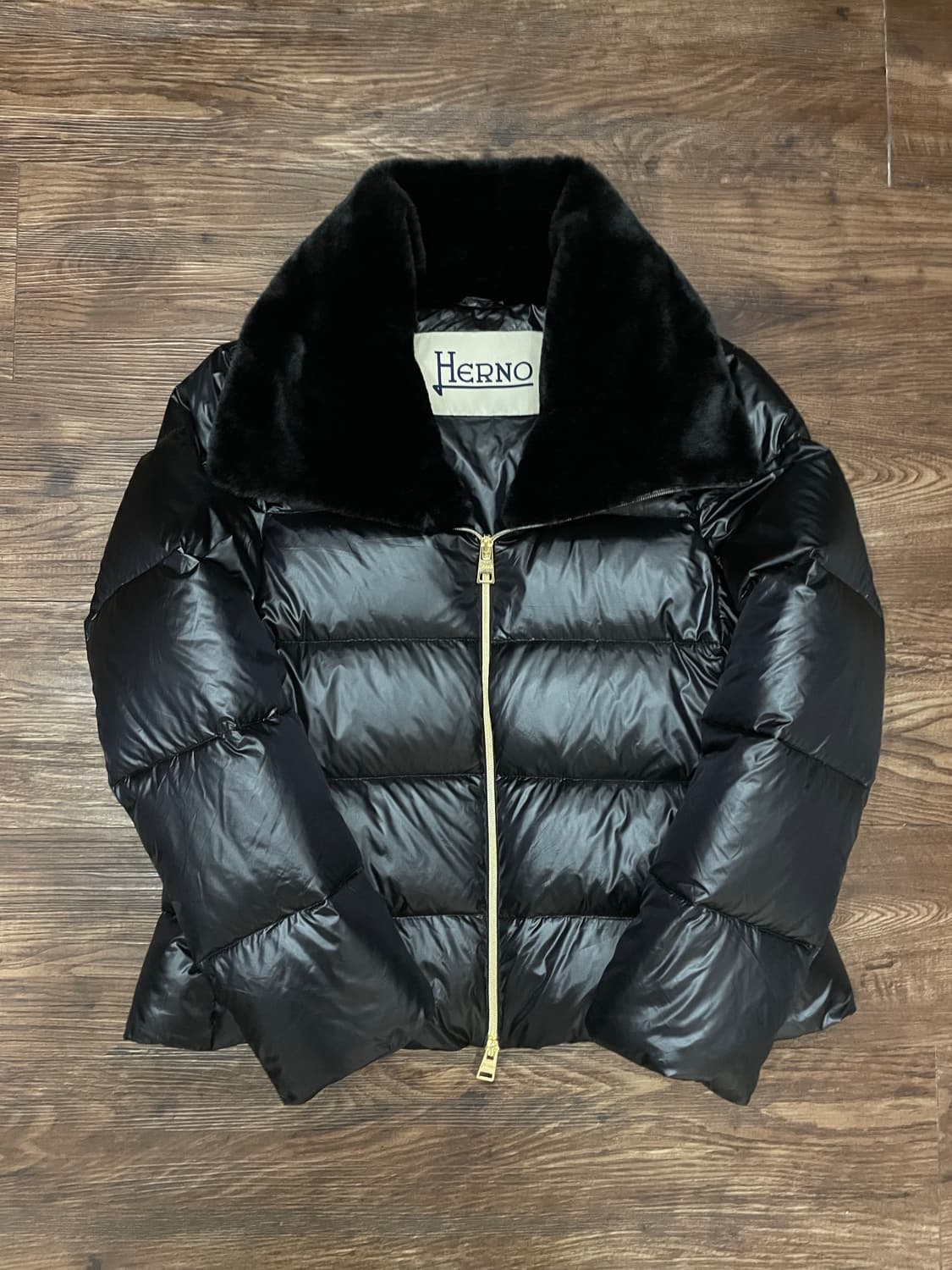 에르노 HERNO 퍼 카라 패딩 블랙 42 상품이미지3