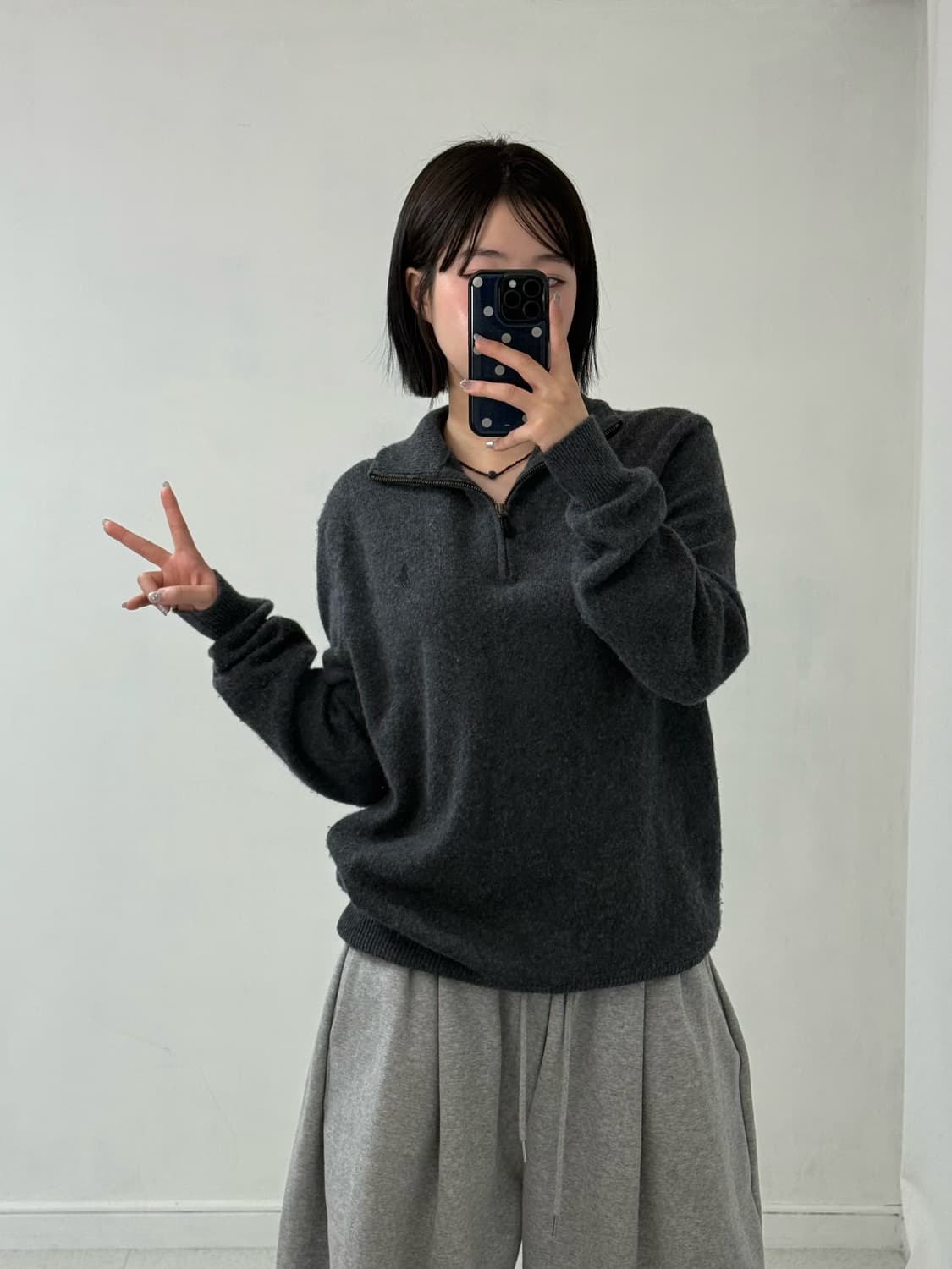 폴로 차콜 반집업 니트 상품이미지4