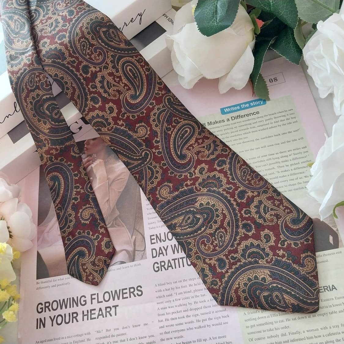 쿠펜하이머 실크 브라운 페이즐리 넥타이 9cm A+등급 K1319 상품이미지2