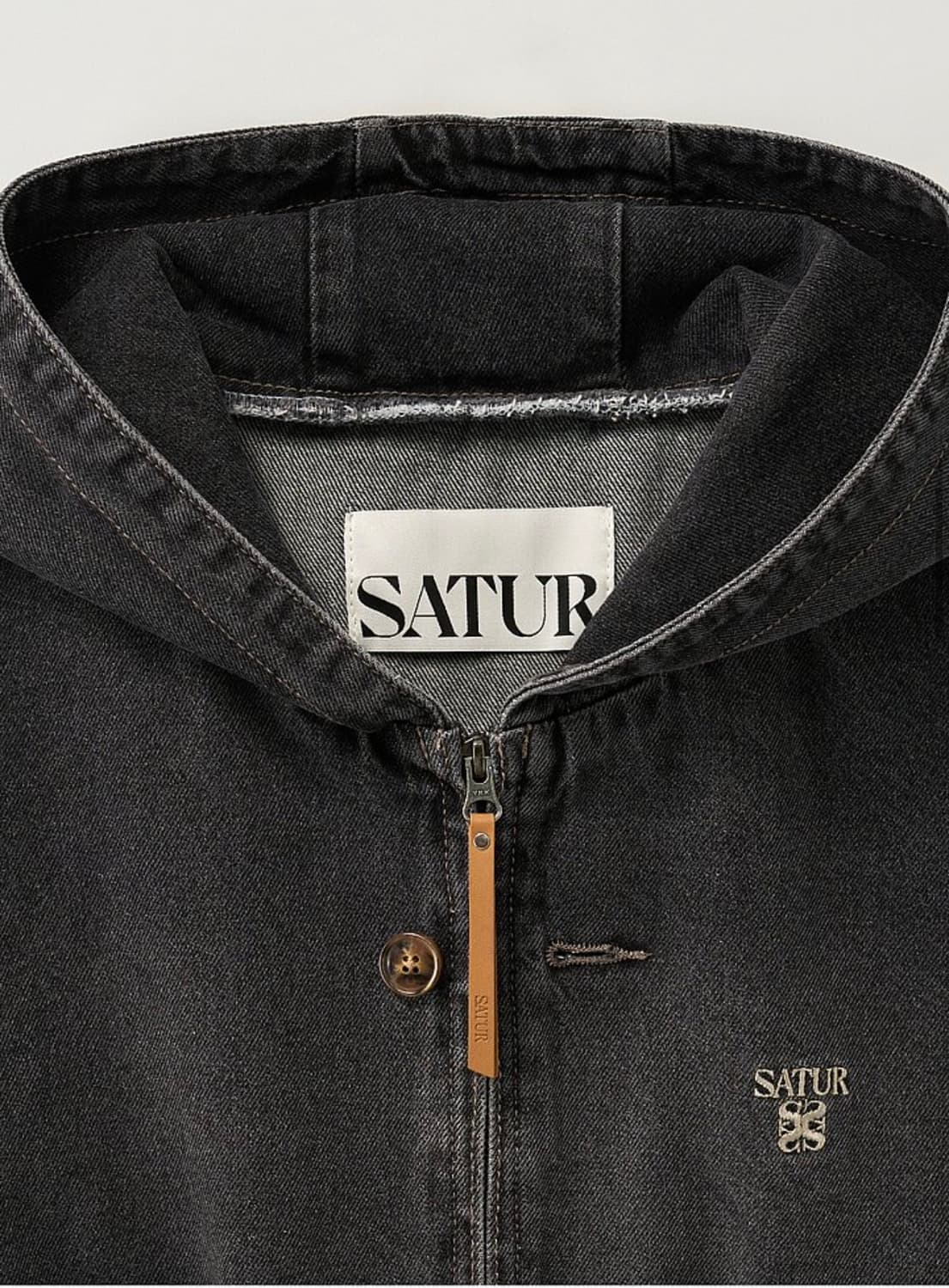 SATUR 테오 데님 블루종 후드 자켓 차콜  xxl 새상품 상품이미지3