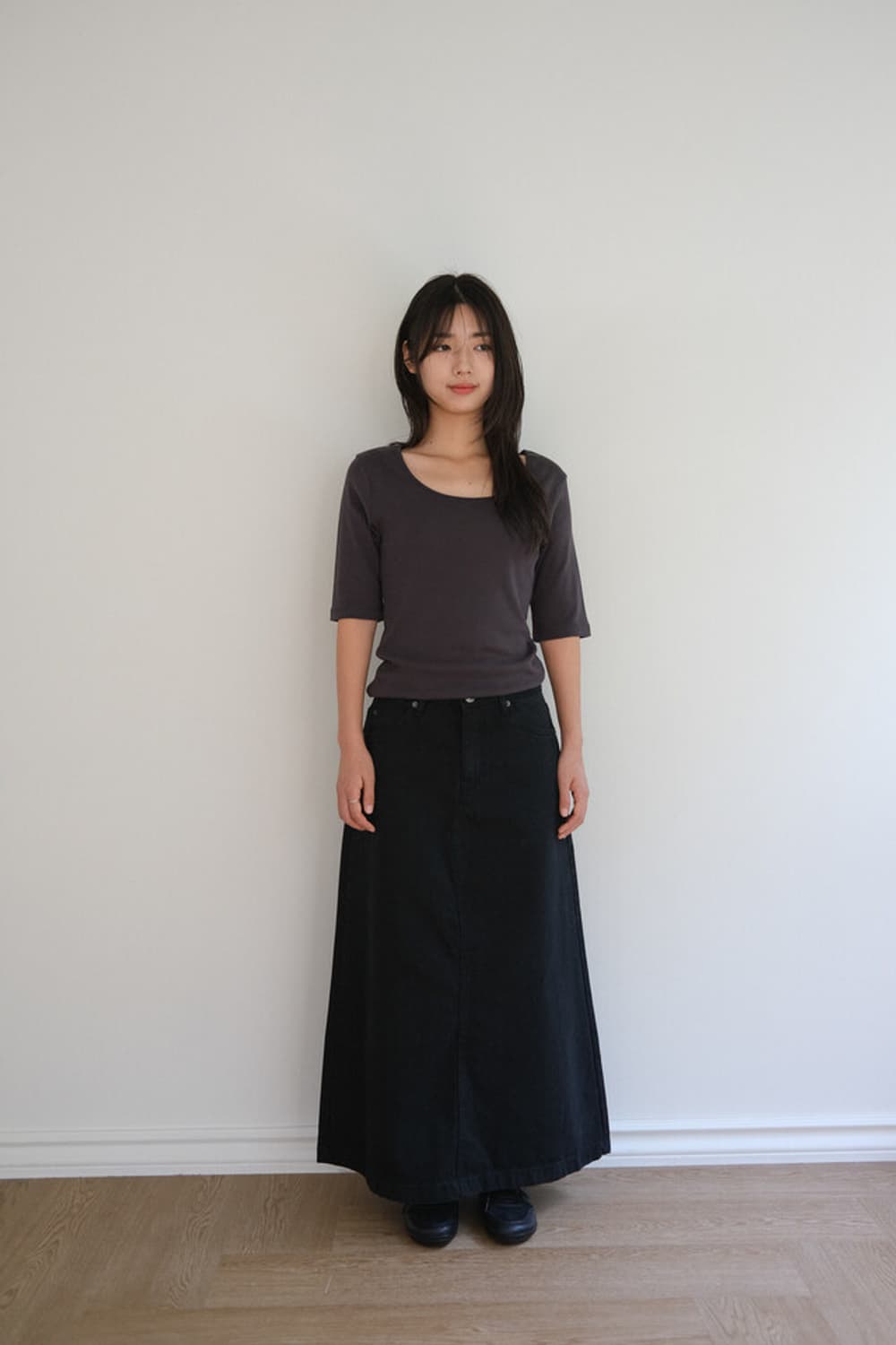 더버터크림 [sloco] Black maxi denim skirt S 상품이미지1
