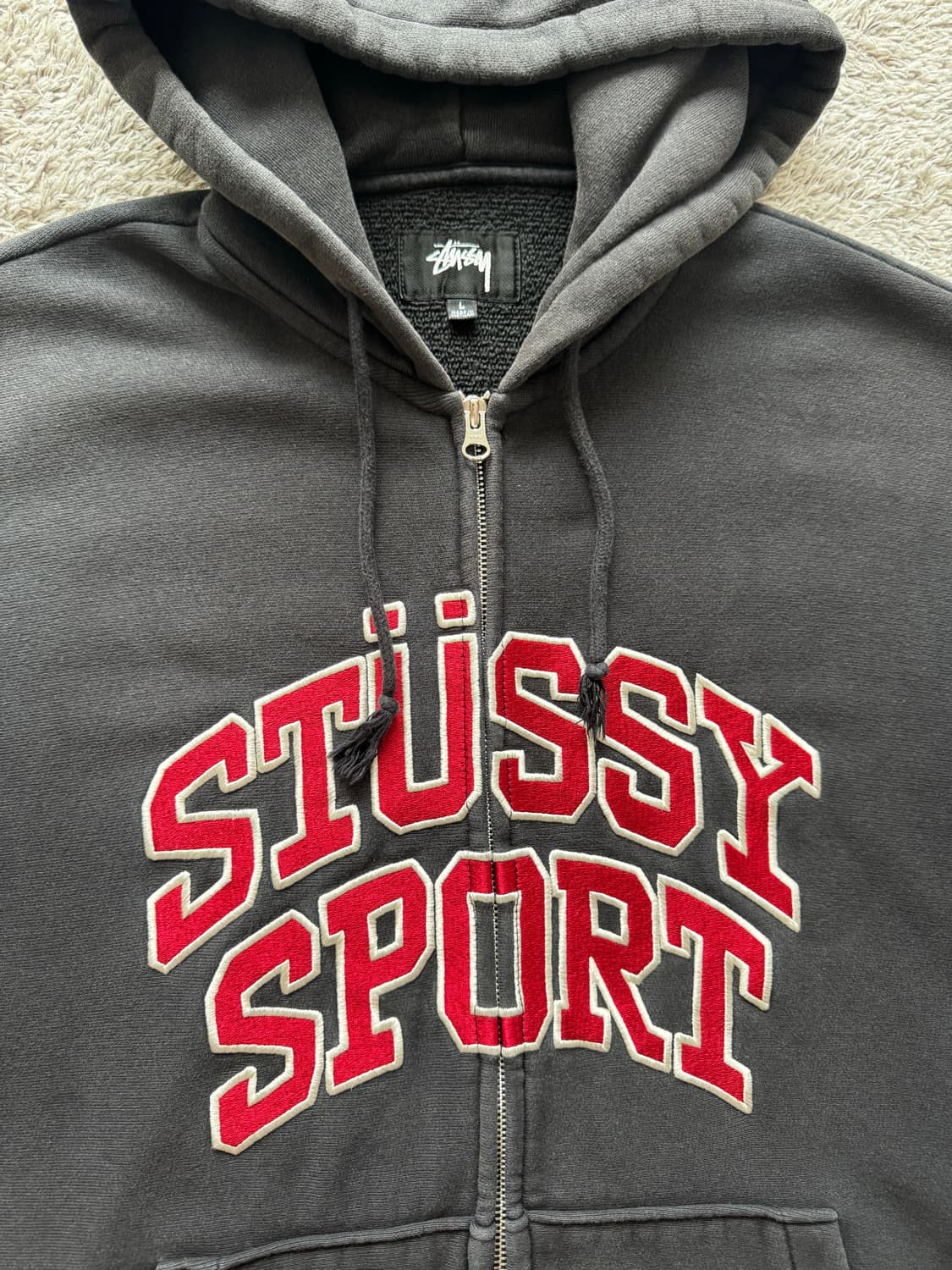 스투시 스포츠 후드 집업 워시드 블랙 L 상품이미지3