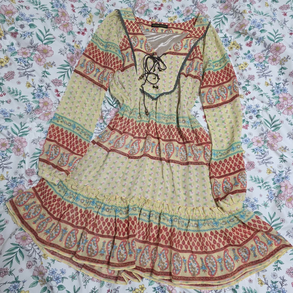 일본빈티지)오리엔탈 에스닉 하구미모리걸 보헤미안페이즐리 롱슬리브원피스 상품이미지4