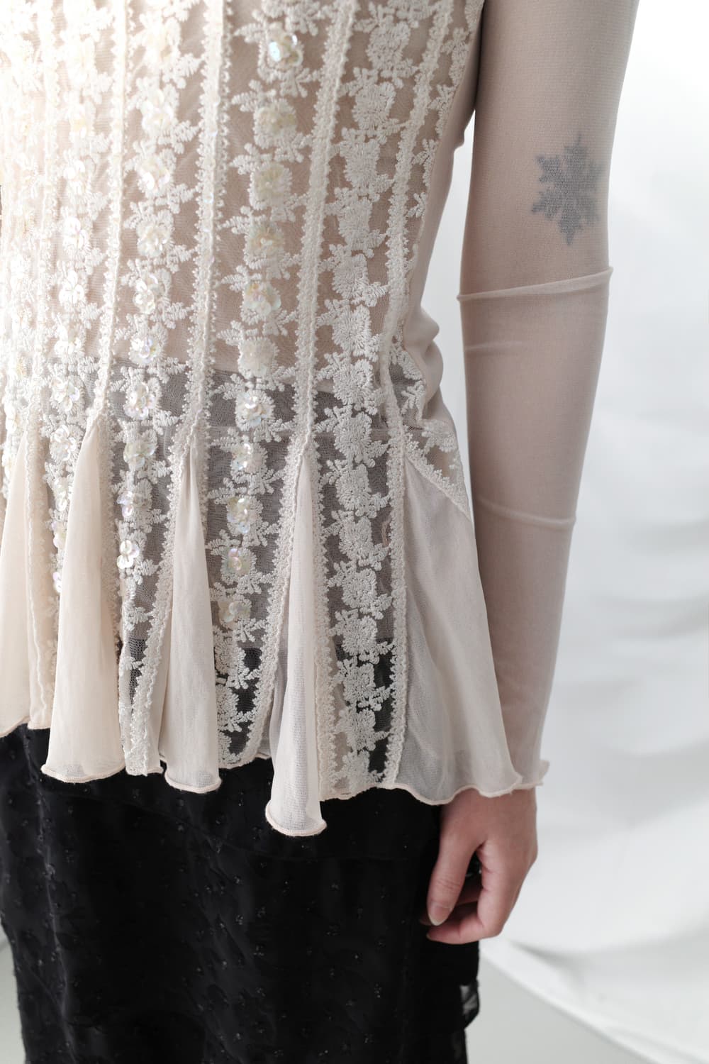 beads flower see-through T  상품이미지7