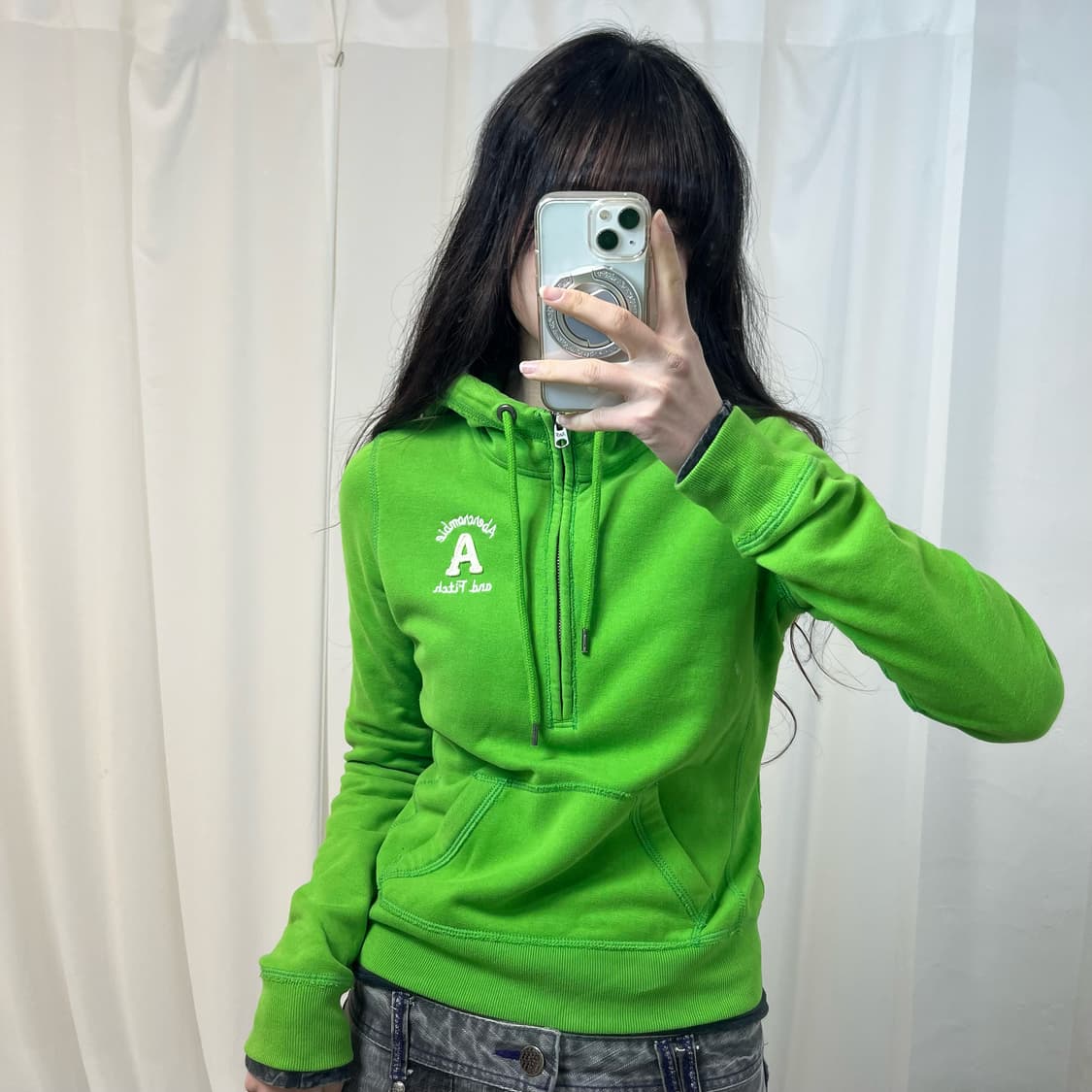 Abercrombie Light Green Half-Zip Hoodie  상품이미지1