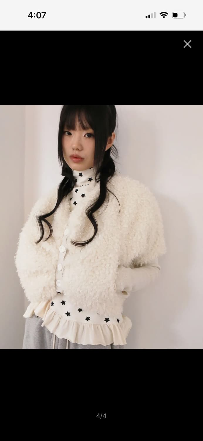 노피셜노피스 컬리 퍼 숄 자켓 아이보리 상품이미지4