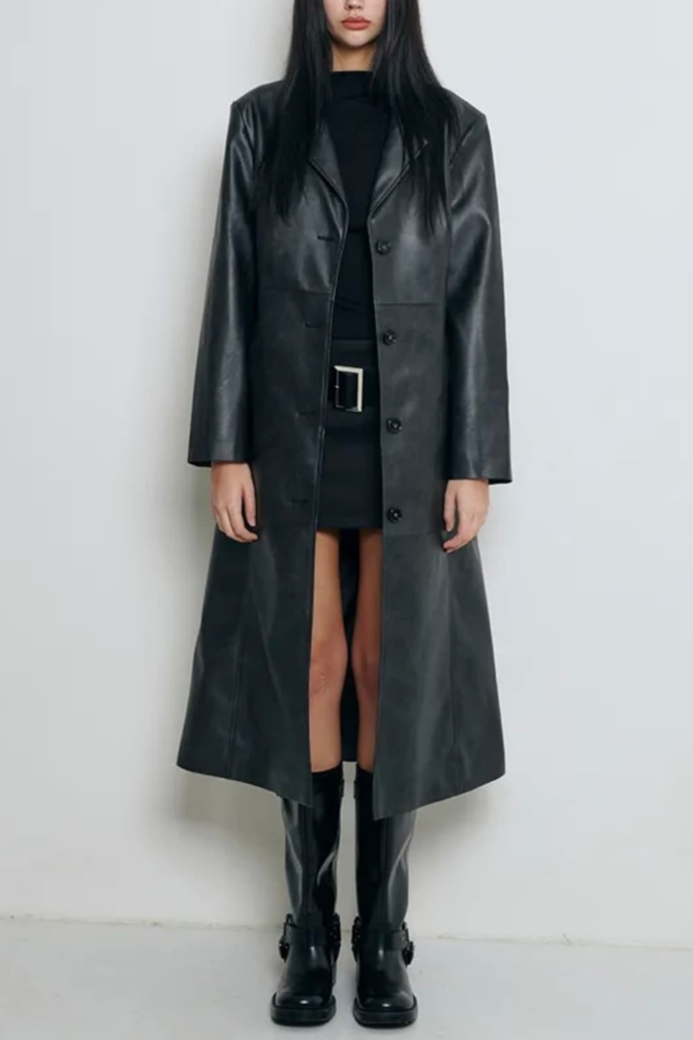 제이드 롱 레더 코트 (블랙) S 상품이미지2