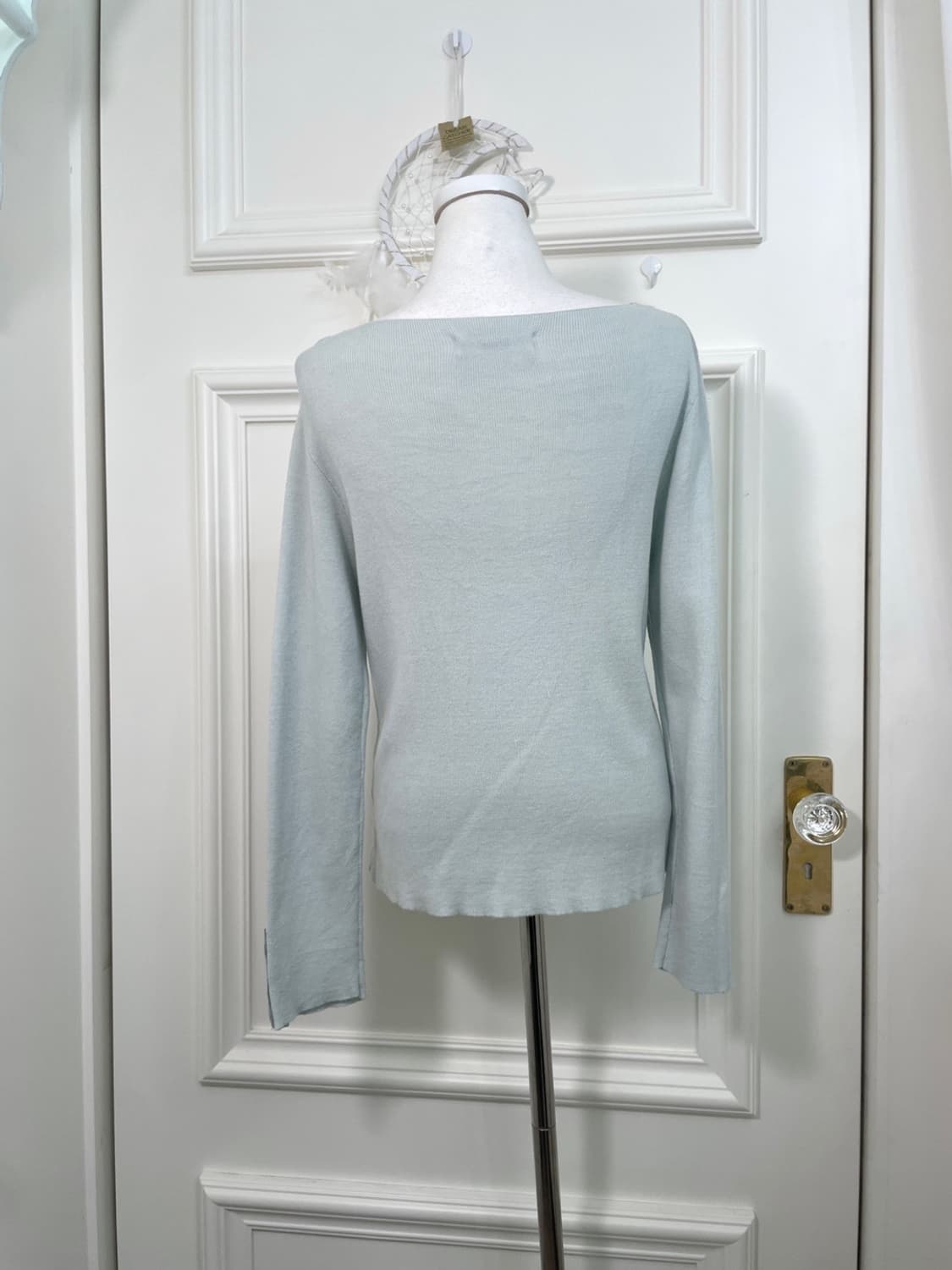 mint sleeve button point boat-neck knit 상품이미지3