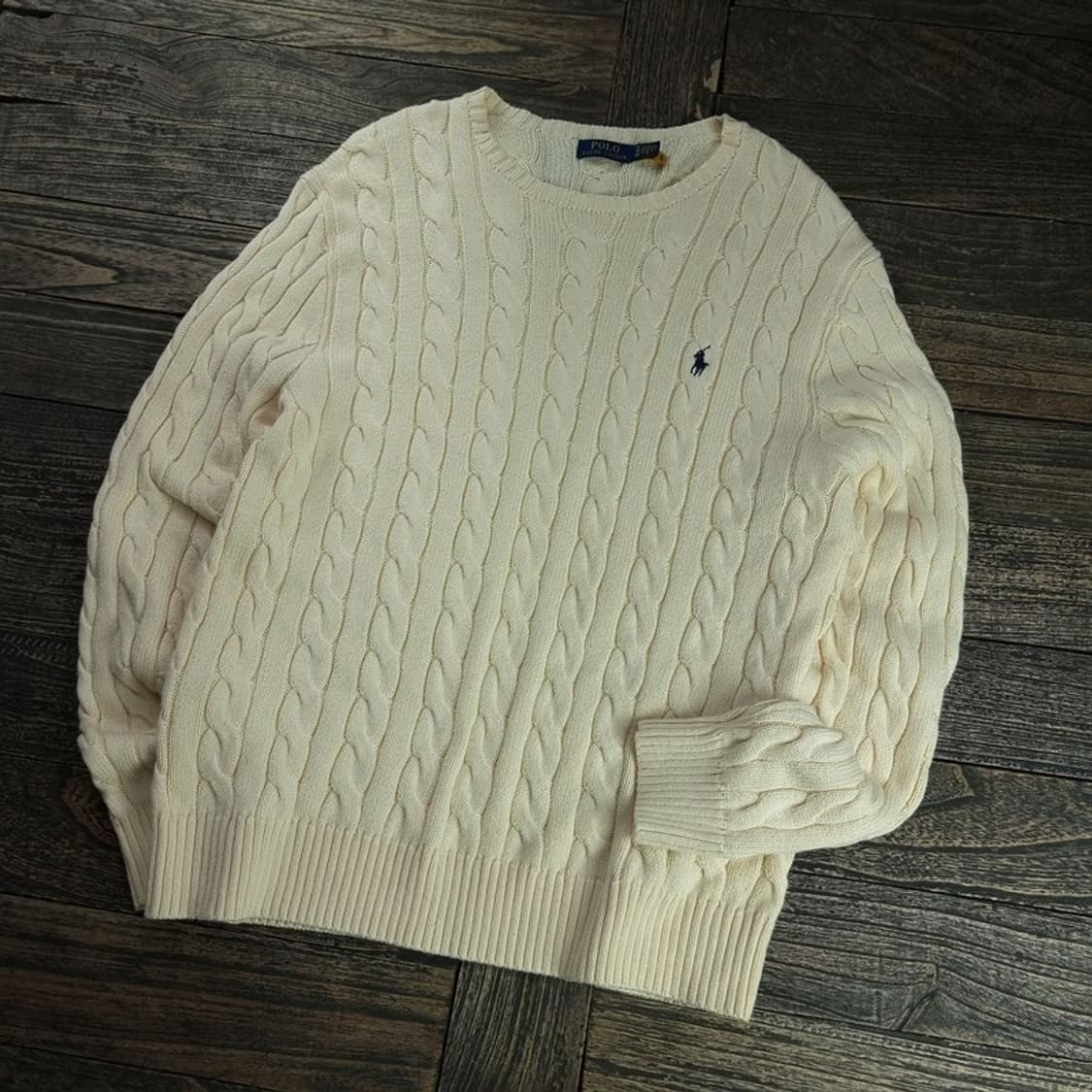 [폴로 랄프로렌] 포니 로고 자수 신형 꽈배기 니트 아이보리 M18659 상품이미지1