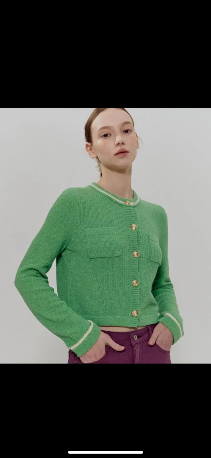 WEHOURS 코튼 블렌드 부클 가디건 블랙 상품이미지3