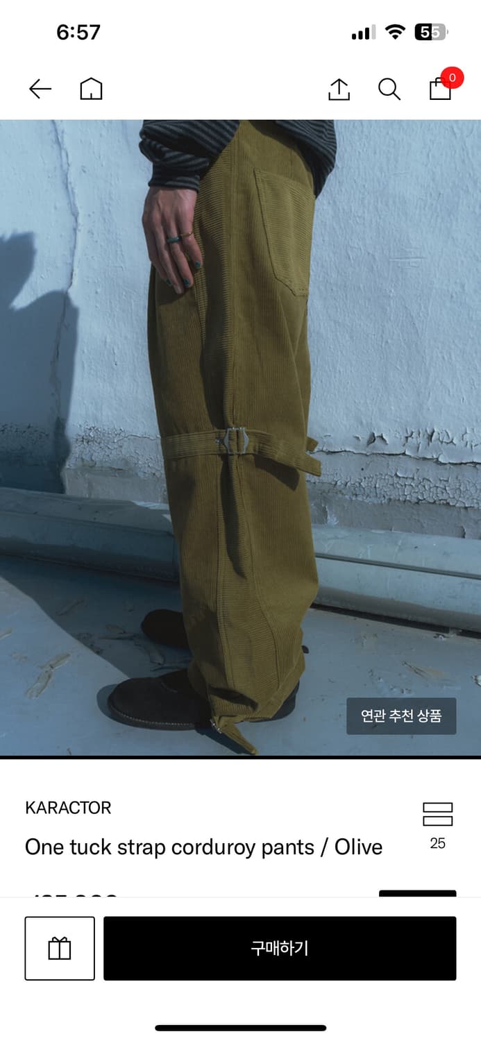 One tuck strap corduroy pants / Olive 상품이미지5