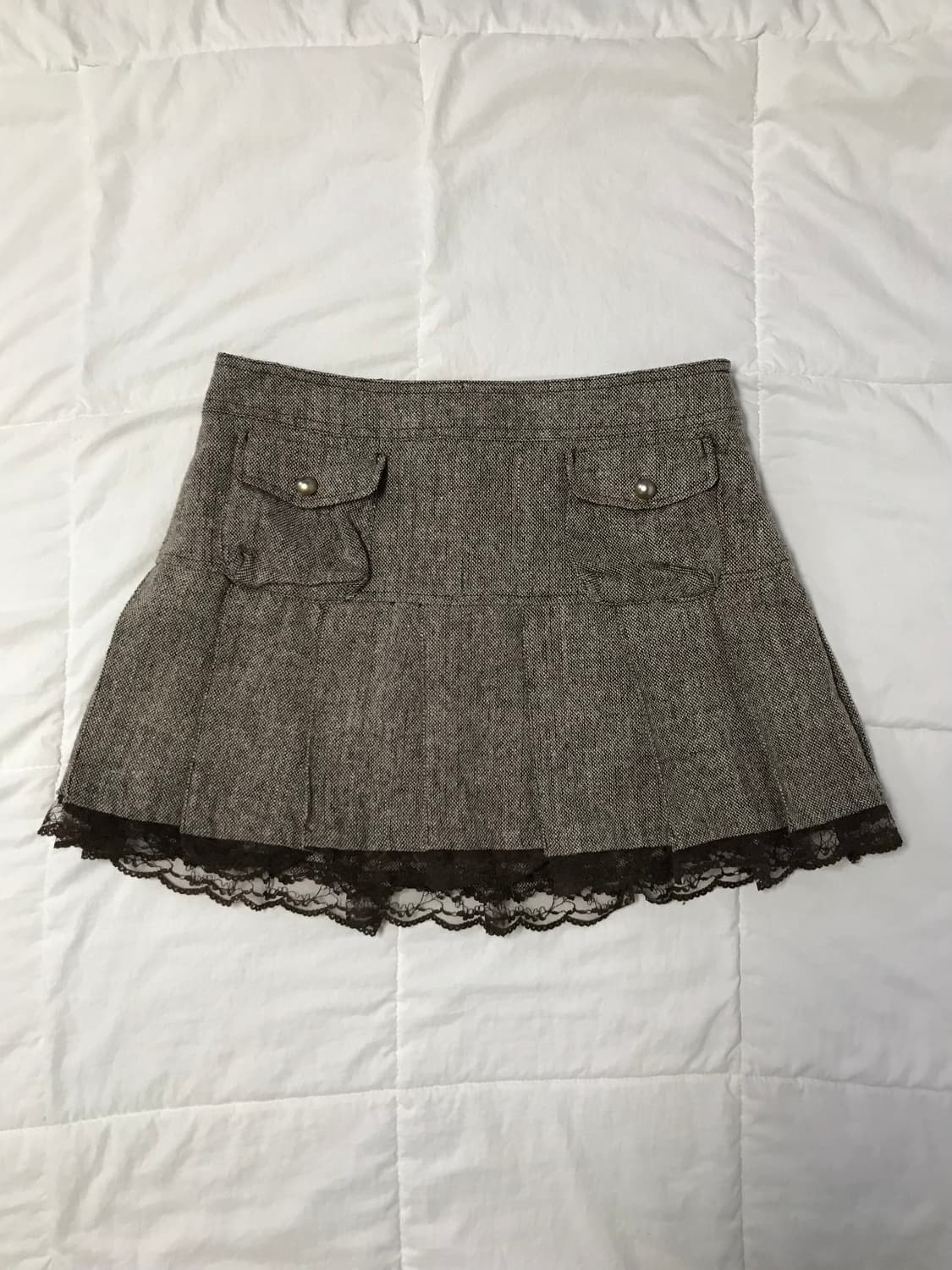 리즈리사 체크 레이스 브라운 포켓 미니스커트 상품이미지1