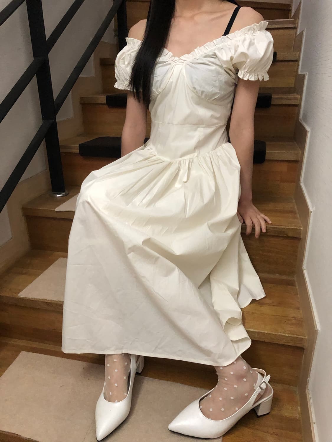 빈티지 아이보리 프릴 롱 원피스 상품이미지4