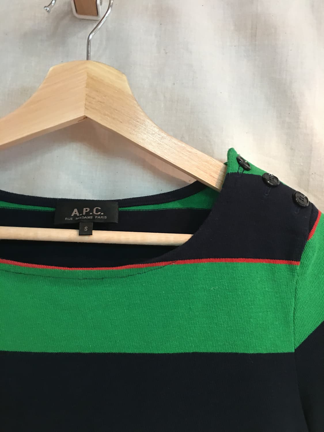 아페쎄 A.P.C. 그린 네이비 스트라이프 여성 반팔 니트 S (W) 상품이미지3