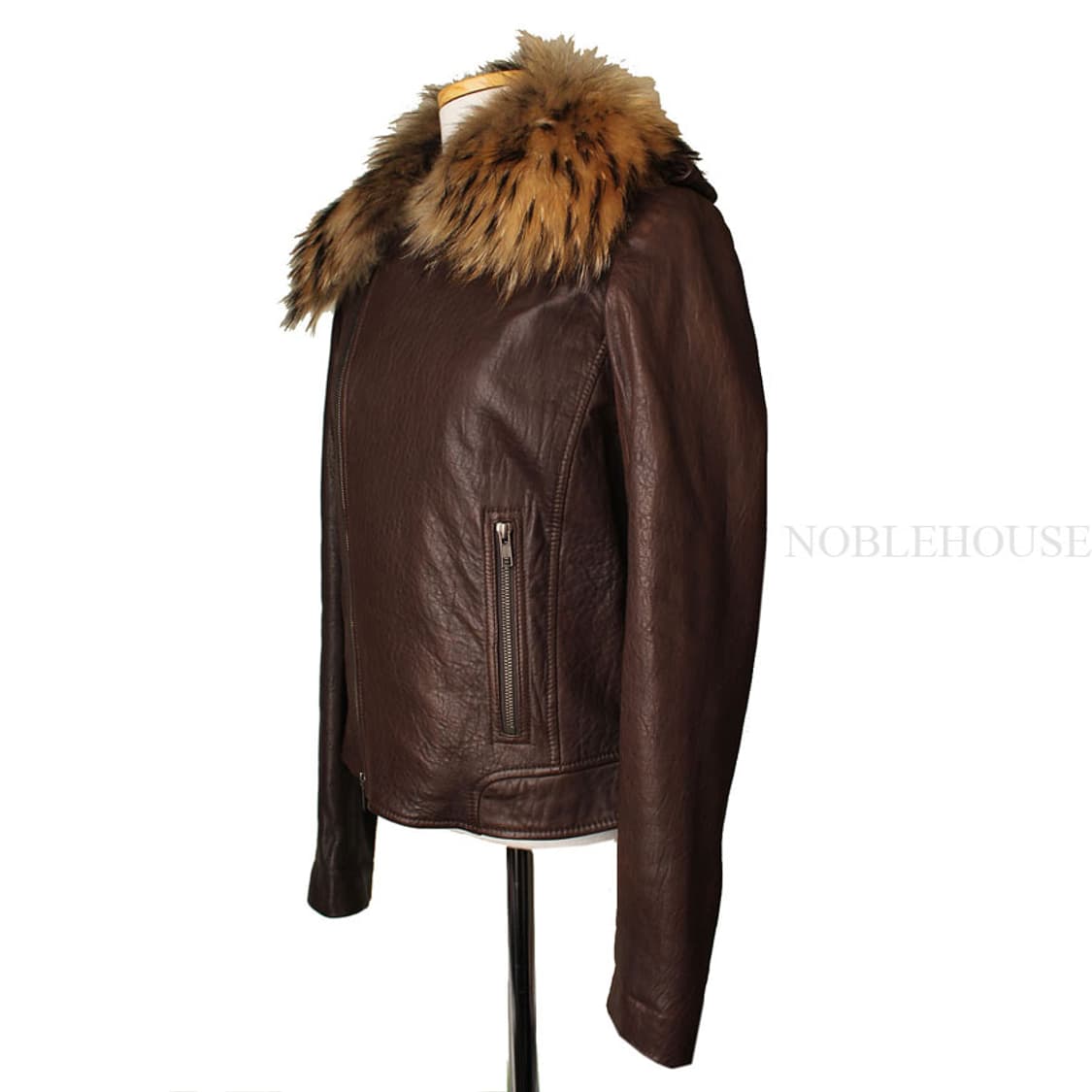 띠어리 브라운 라쿤 퍼 트리밍 램스킨 자켓 S 상품이미지2