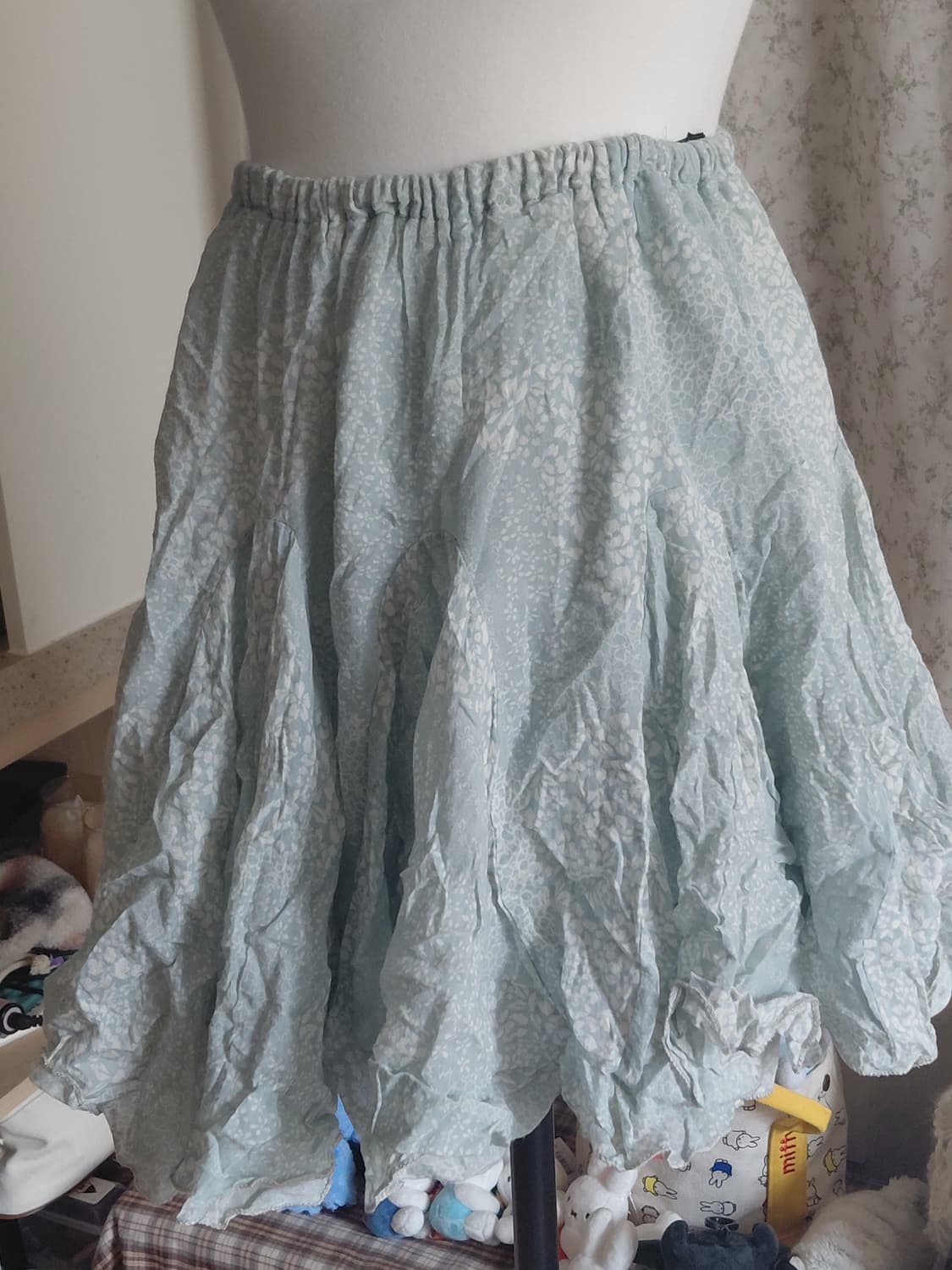 [빈티지] 4천원 플라워패턴 하늘색 캉캉 미니 스커트 상품이미지3