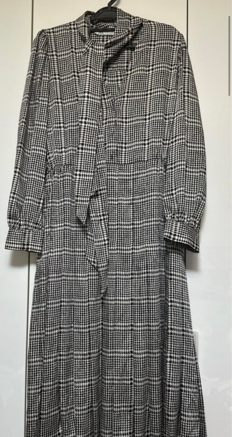 자라 ZARA 체크 리본 실크롱 원피스  상품이미지1