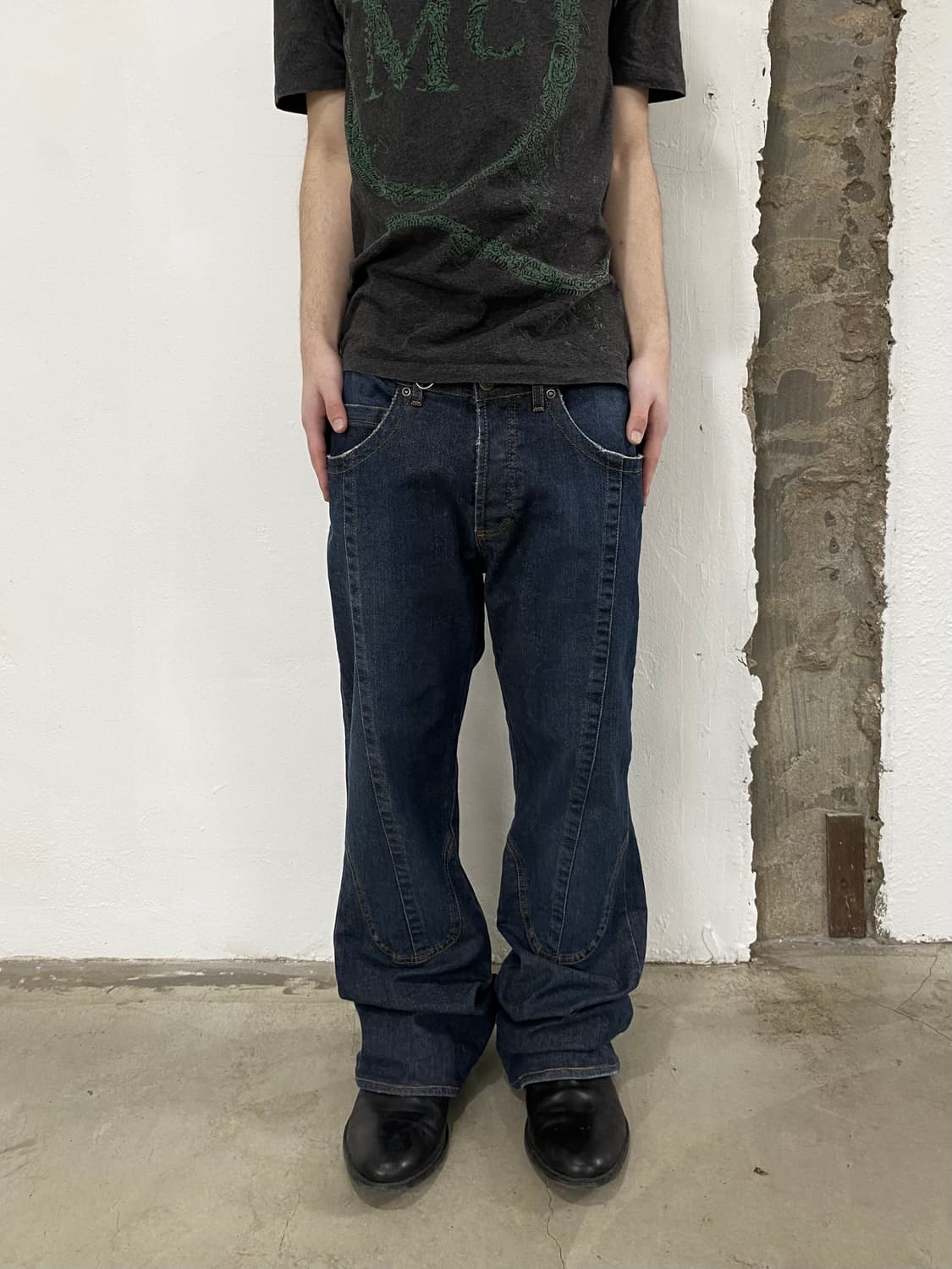 저스트 카발리 패널 데님 플레어 팬츠 상품이미지1