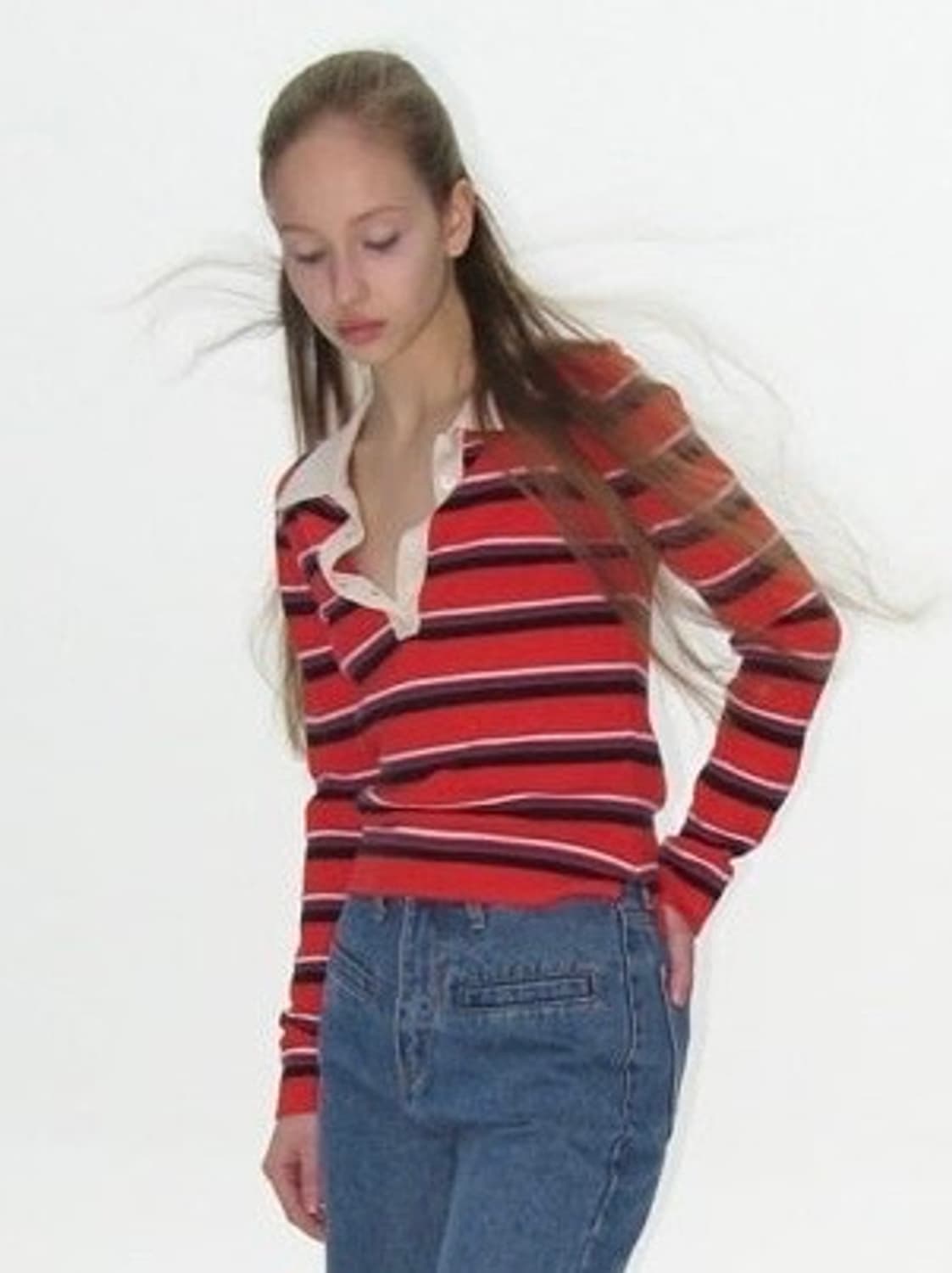 Stripe Knit PK shirt(Red) 상품이미지1
