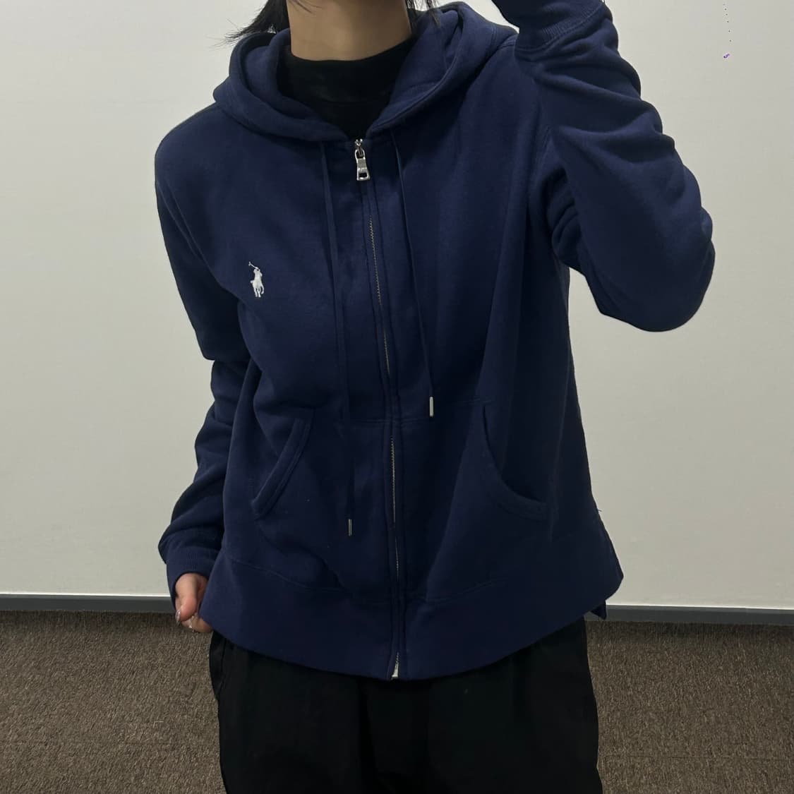 Polo 폴로 화이트 포니 네이비 트임 후드집업 상품이미지2