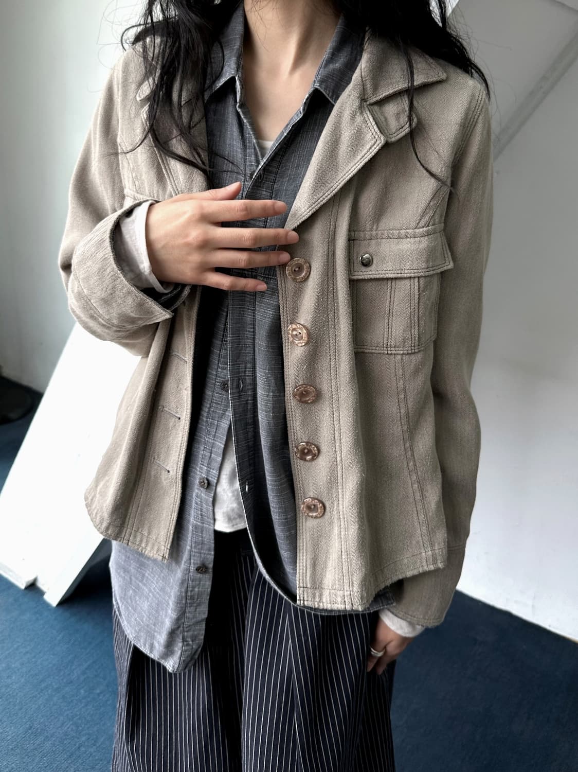 Double collar herringbone pattern short  상품이미지9