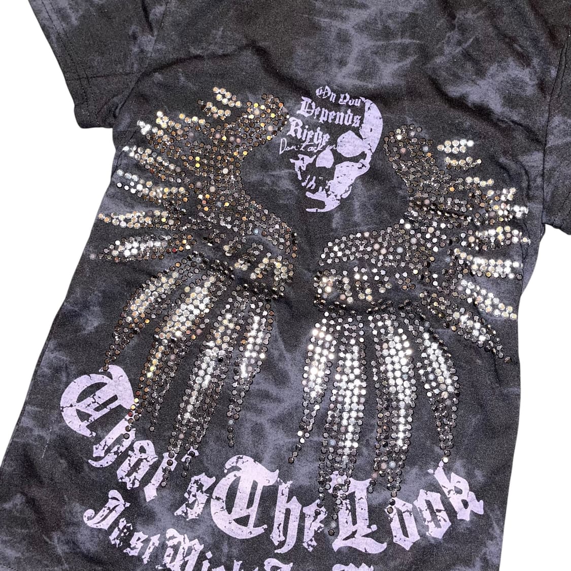 스터드 날개 나염 프린팅 반팔 후드티 펑크y2k갸루 상품이미지2